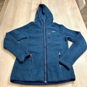 Patagonia Womens Small Retro Pile Hoody Jacket Full Zip Fleece Sherpa Stone Blue
